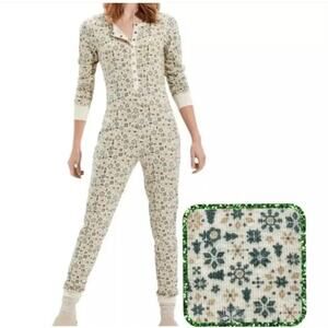American Eagle Waffle Thermal PJs L NWT Pajamas Romper One Piece Cream Lounge